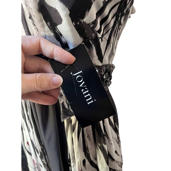 NWT Jovani Crepe Georgette Beaded Strapless Gown Abstract Floral Hibiscus Print - Picture 6 of 8